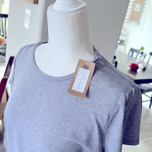 NWT Patagonia Glorya Gray T Shirt Mini Dress Ruched Short Sleeve Crew Neck S - Picture 3 of 7